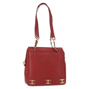 Chanel Caviar Skin Red Gold CC Tote Bag